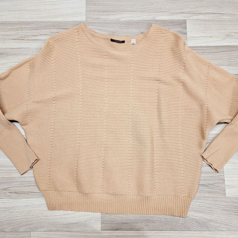 Tahari Womens Tan Solid Color Stretch Pullover Sweater Large Minimalist Neutral